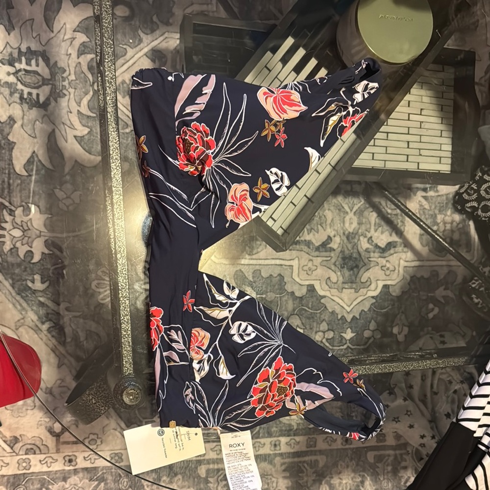 Roxy Navy and Red Floral Bikini Bottom